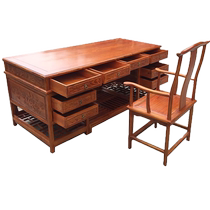 Chinese style all solid wood desk Office desk Boss writing desk Computer desk Simple household bookshelf combination Single elm