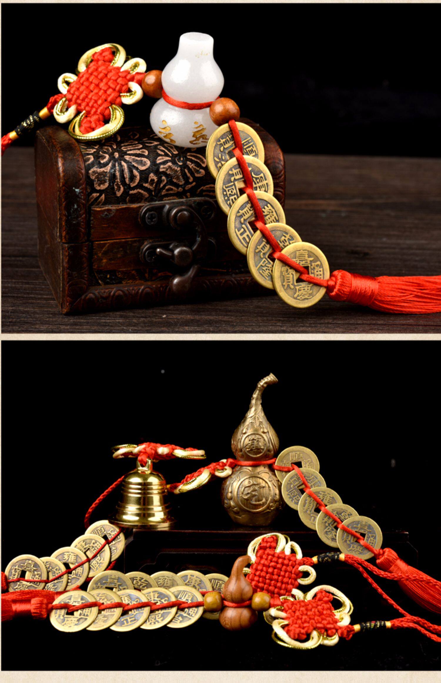 开光大五帝钱真品纯铜葫芦挂件家居风水招财旺财随身铜钱镇宅化煞