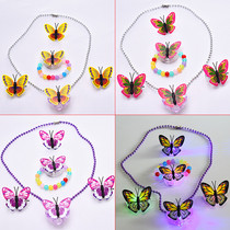 Children's Glowing Necklace Glitter Color Butterfly Pendant Bracelet Ring Hair Chip Set Princess Korean Hair Accessories