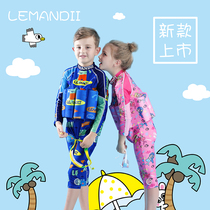 Lemandi childrens swimsuit Mens and womens childrens baby one-piece sunscreen quick-drying swimming equipment Long-sleeved trousers buoyancy swimsuit