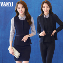 Autumn and winter new professional womens Vacca suit three-piece set long sleeve business dress interview large size work clothes