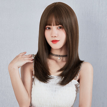 Wig woman long hair natural full headgear realistic long straight hair Han style air Liu Hai natural fluffy inner buckle with long hair