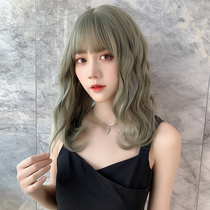 Wig Woman Long Hair Total Headgear Water Corrugated Short Curly Hair Stylish Personality Colored Milk Green Emulation Hair Collarbone Wig Sleeve