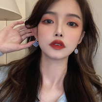 s925 sterling silver earrings female Korean minimalist temperament drip color earrings autumn and winter Joker asymmetric geometric earrings