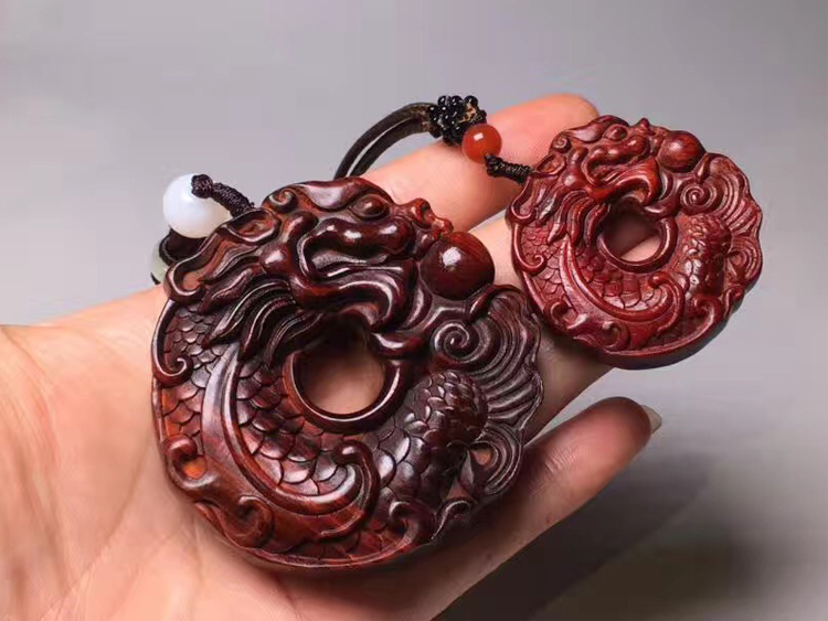 祥和福品印度小叶紫檀文玩鱼化龙吊坠配饰车挂件手把件