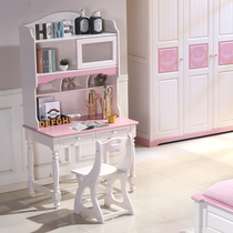 All solid wood American childrens desk learning table girl Youth boy computer desk writing desk bookshelf combination