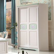 Full solid wood childrens wardrobe sliding door 2 door sliding door boys and girls Princess youth bedroom storage cabinet locker