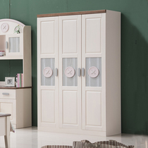 Nordic all solid wood childrens wardrobe boys and girls two or three doors teenagers simple home bedroom cherry wood wardrobe