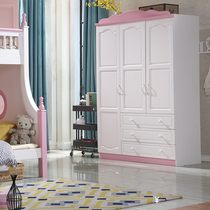 Full solid wood childrens wardrobe girl 2 door 3 Door Boy bedroom combination wardrobe pine wood with drawer locker pink