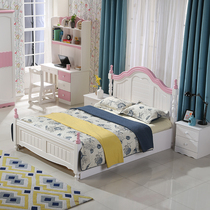 Solid wood children 1 5 meters single boys and girls princess bed powder 1 8 meters double bed with high box qi ya chuang