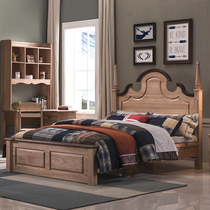 American walnut full solid wood childrens bed 1 5 meters single teenage boy 1 8 double bed air pressure wood wax oil