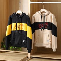 A line of cut label autumn and winter mens velvet thickened color letters embroidery long-sleeved sweater warm hooded jacket tide