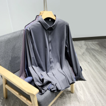 South Korea JIN mouth fabric high-end pressure glue process anti-wrinkle free hot four-sided elastic mens long-sleeved shirt tide