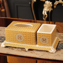 Tissue box pumping paper box household European-style creative living room remote control storage multifunctional mosaic napkin