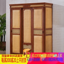 Rattan furniture wardrobe solid wood push-and-pull 2 doors 3 doors 4 doors overall bedroom closet furniture custom assembled storage cabinet