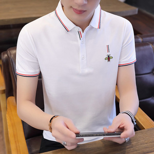 2020夏季翻领短袖T恤青年修身休闲POLO衫男韩版纯棉小蜜蜂上衣男