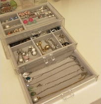 Jewelry box Transparent jewelry storage box Princess earrings Necklace Desktop drawer with flannel ring Cosmetic box