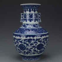 Qing Dynasty Qianlong Blue and white wrapped branches Lotus Guanerzun Antique antique antique porcelain ornaments Old goods Old goods collection
