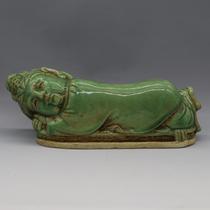 Song Longquan kiln plum celadon maid sleeping posture porcelain pillow antique antique antique porcelain collection play retro ornaments