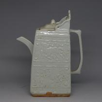 Yuanshufu kiln white glaze engraved deer and phoenix pattern square holding pot antique antique Jingdezhen old antique porcelain collection ornaments