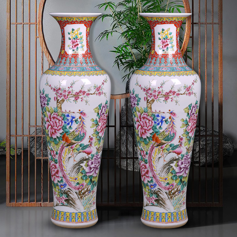 Jingdezhen ceramics vase hand - made pastel auspicious feng instrument landing large decorate the sitting room the hotel furnishing articles