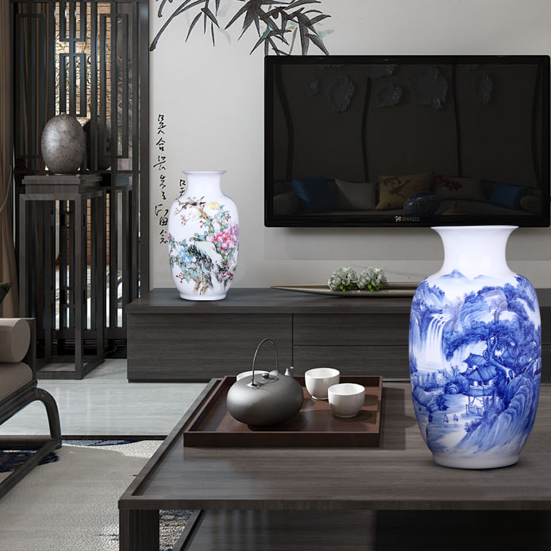 Large famous jingdezhen ceramic vase hand - made Chinese style household living room TV ark, furnishing articles handicraft ornament