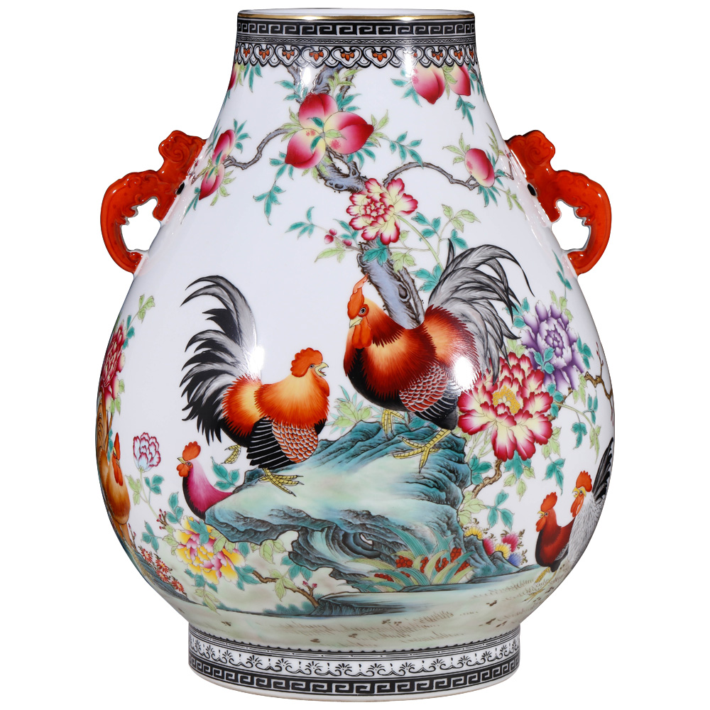 Jingdezhen ceramics imitation the qing qianlong pastel prosperous double listen barrels of Chinese style household adornment furnishing articles