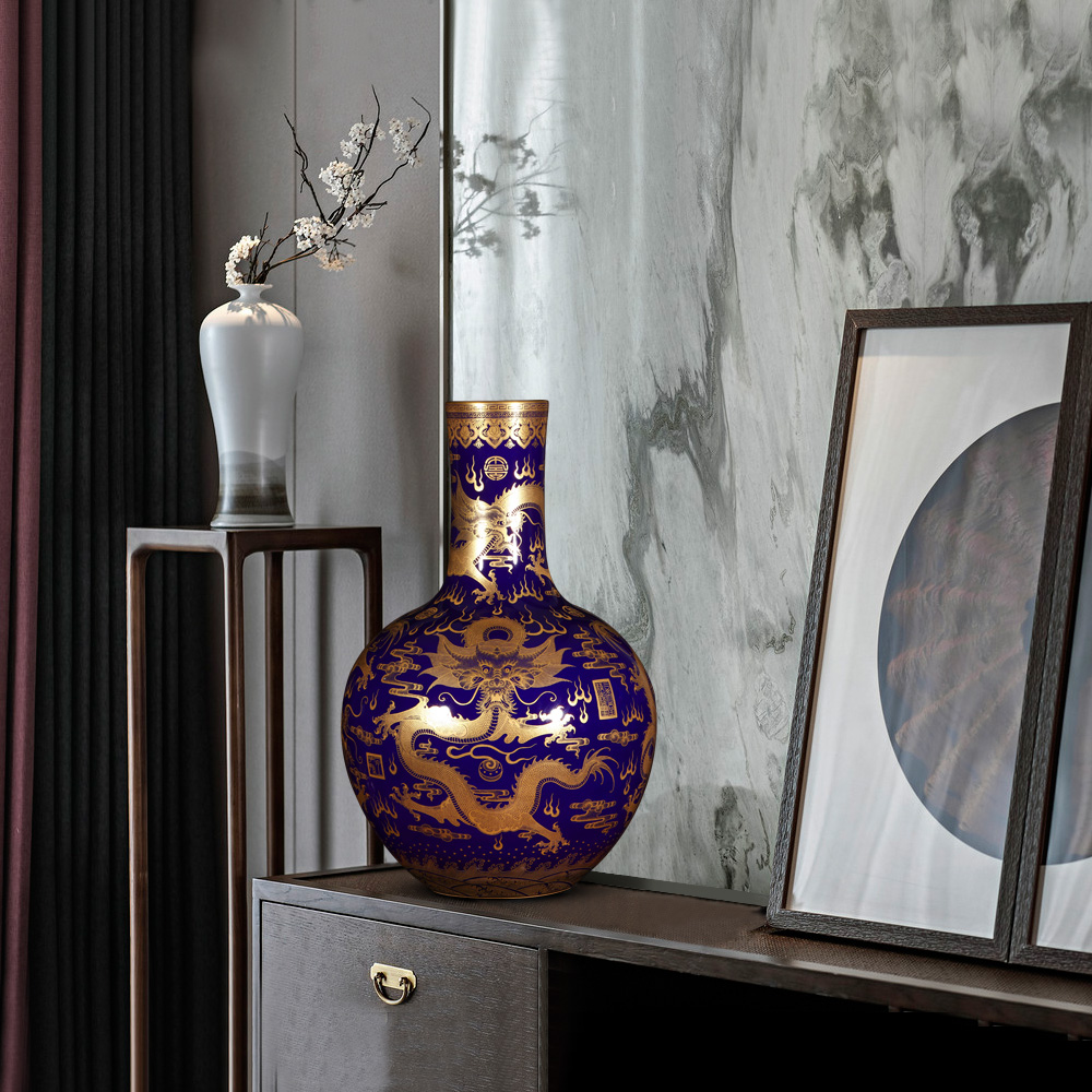 Jingdezhen ceramics see colour offering LanLong grain celestial imitation the qing qianlong vase sitting room adornment collection furnishing articles