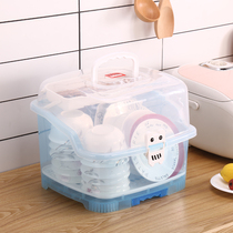 Household kitchen tableware storage box artifact put dishes dustproof drain rack storage box storage rack plastic cupboard