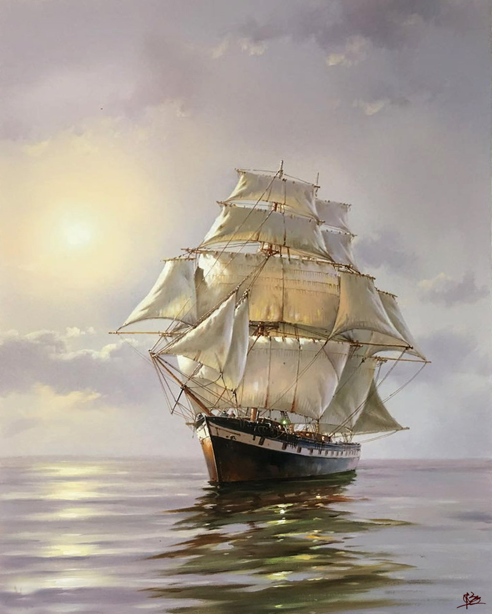 杨朝辉《扬帆远航》布面油画 60*90cm