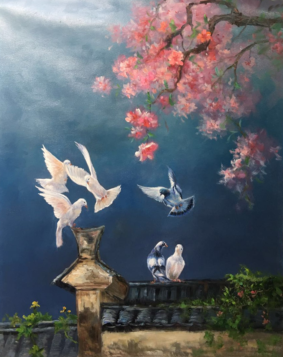 张明辉《春色和平》布面油画 90*120cm