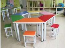 Free-combined hexagonal hexagonal splicing trapezoidal seven-coloured table and chairs Stool Experiment Training Coaching Creative Table Negotiation Table
