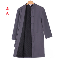 Winter Pure Cotton Warm China Wind Long Style Cotton Coat Jacket Man Chinese Style Tang Dress Cotton Padded Jacket Retro Pan Button Pure Color Hanfu