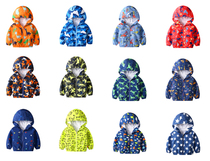 Childrens jacket spring and autumn new Korean version of the childrens clothing baby foreign fashion cartoon dinosaur hooded windproof jacket