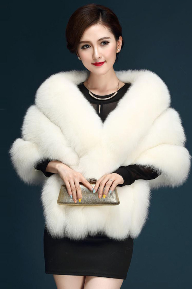 2020冬新娘狐狸毛披肩婚纱披风礼服旗袍皮草斗篷外套白色女厚貂皮