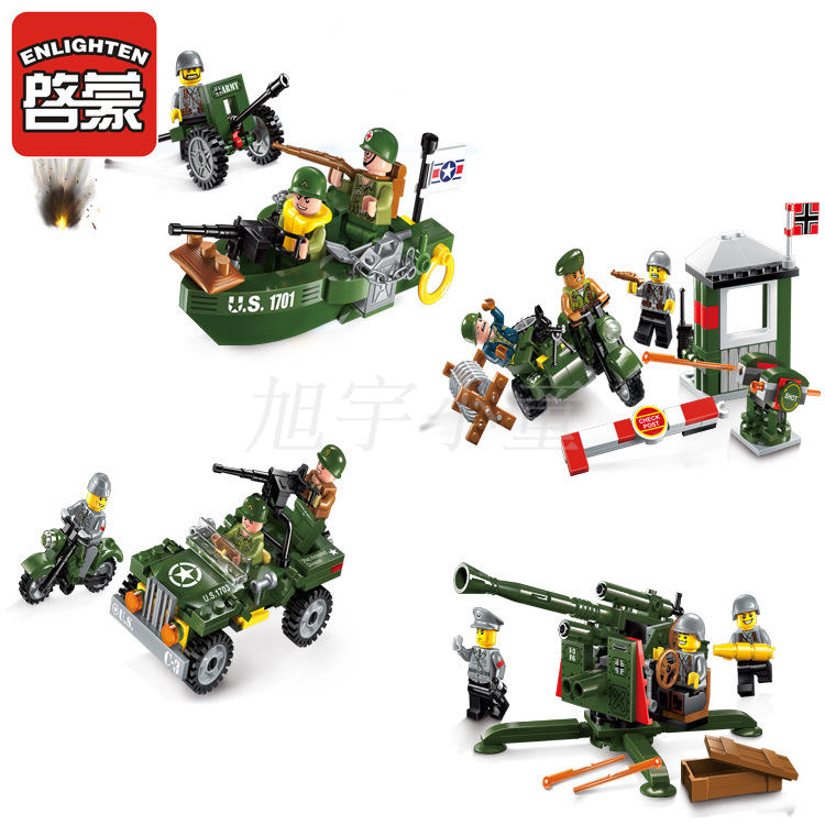 包邮新品启蒙1710 1711 1714战地系列二战军事战争拼装积木玩具