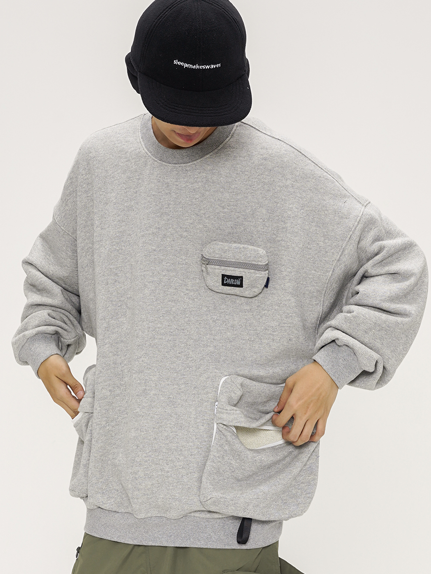 潮woo专属DAIKON 21AW Sweater山系复古休闲宽松口袋圆领双面卫衣