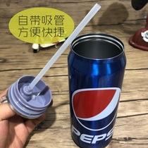 Creative stainless steel pop can vacuum insulated cup male and female student portable straw water glass