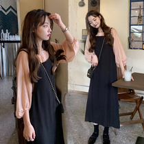 Autumn large size fat sister thin suit skirt Female foreign style meat reduction age dress suspender skirt two-piece temperament