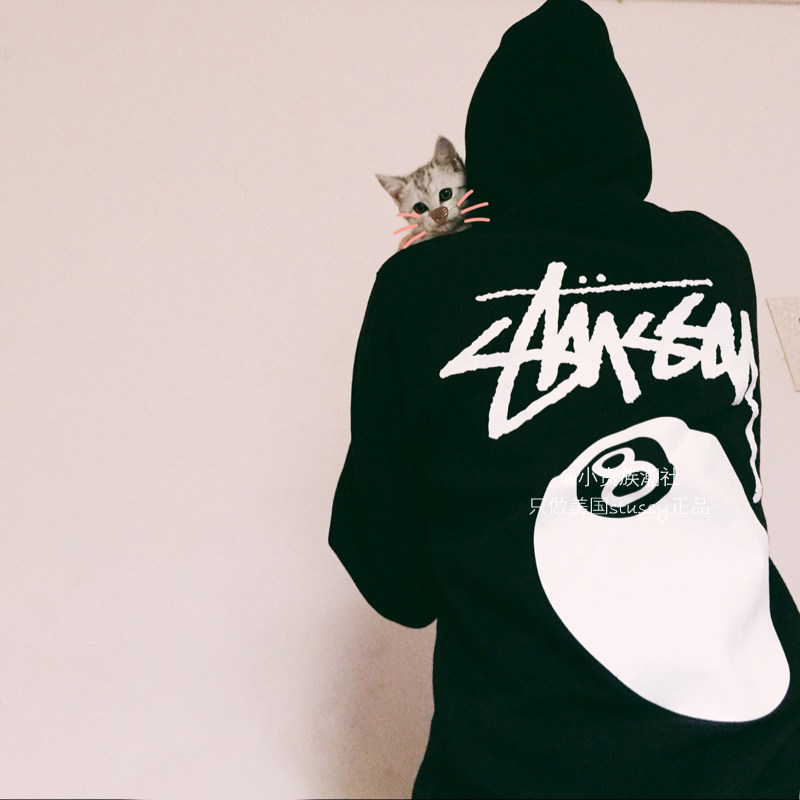 stussy 8ball新款经典八球连帽衫男女情侣装卫衣冬季加绒拉链外套_不