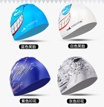 American VR Brand Swimming Cap Men And Women Long Hair Waterproof Ear Silicone Printed Swimming Cap Blue No Lehead Bubble Cap
