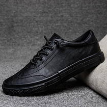 Mens shoes 2021 Spring new Korean version Trend 100 lap shoes Soft leather leather shoes Mens low Help casual shoes Mens little black shoes