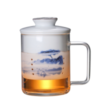 Office tea cup glass body ceramic filter household three-piece cup thick heat-resistant glass tea cup with lid