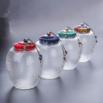 Hammer glass storage tank outlet large capacity sealed ornaments thickened lead-free tea small fabric bamboo cover