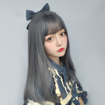 Lolita wig Haze blue anime soft girl medium long hair Japanese two yuan cos Harajuku wind girl full headgear