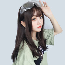 Wig female long straight hair Black brown daily qi bangs Cute girl air bangs net red simulation incognito full headgear