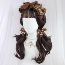 Long curly hair large wave long hair No marks sweet Beauty Qi Liu Haideep brown emulated scalp The whole headgear of the scalp