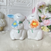 American Countryside Easter Decorations Ceramic Rabbit Sauce Bottle Pepper Bottle Pink Bottle Slightly Blemish Pair