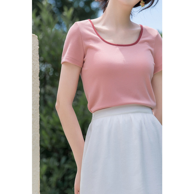 Net red Korean version of the contrast design sense of women's short-sleeved t-shirt women's summer 2020 new short top ins super hot trend Net red Korean version of the contrast design sense of women's short-sleeved t-shirt women's summer 2020 new short top ins super hot trend