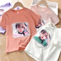 Childrens short sleeve T-shirt 2021 New Korean version of female treasure cotton print solid color half sleeve tide children foreign summer clothes T-shirt